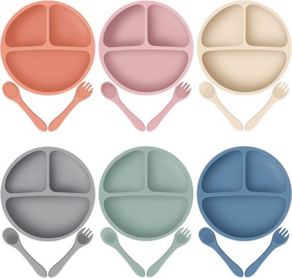 अच्छी कीमत ऑयलप्रूफ बच्चों के सिलिकॉन सक्शन प्लेट सेट माइक्रोवेव योग्य पुन: प्रयोज्य ऑनलाइन