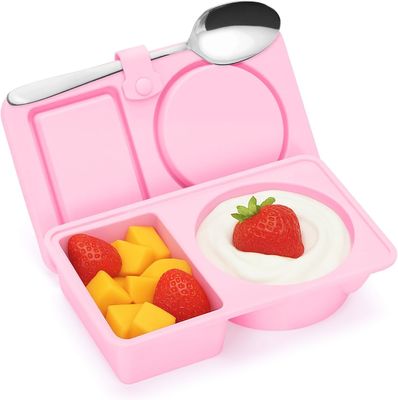 अच्छी कीमत सिलिकॉन पुनः प्रयोज्य स्नैक कंटेनर ढक्कन के साथ, 3 पैक डबल/2 डिब्बे स्नैक बॉक्स कंटेनर सलाद सॉस के लिए, मसाला कंटेनर ढक्कन के साथ भाग नियंत्रण, यात्रा, पिकनिक के लिए ऑनलाइन