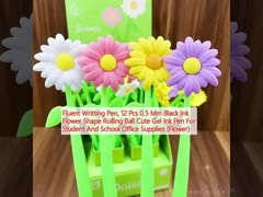 धाराप्रवाह लेखन कलम, 12 पीसी 0.5 मिमी काली स्याही फूल के आकार की रोलिंग बॉल प्यारा जेल स्याही कलम छात्र और स्कूल कार्यालय आपूर्ति के लिए (फूल)
