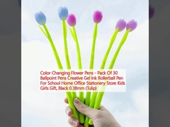 रंग बदलने वाली फूल कलम - 30 बॉलपॉइंट पेन का पैक क्रिएटिव जेल इंक रोलरबॉल पेन स्कूल के लिए होम ऑफिस स्टेशनरी स्टोर किड्स गर्ल्स गिफ्ट, ब्लैक 0.38 मिमी (ट्यूलिप)